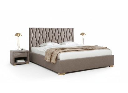 Braunes Textilbett Designer Polster Nachttische Schlafzimmer Möbel 3tlg