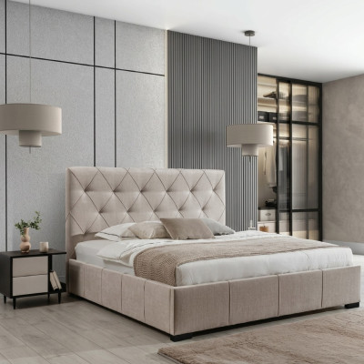 Beiges Chesterfield Doppelbett Textil Nachttische Schlafzimmer Garnitur