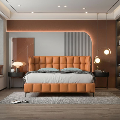 Oranges Doppelbett Schlafzimmer Möbel Textilbetten Holzgestell Stilvoll