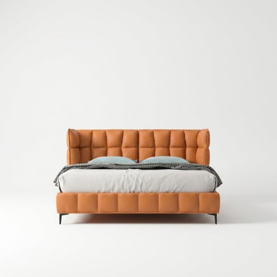 Oranges Doppelbett Schlafzimmer Möbel Textilbetten Holzgestell Stilvoll