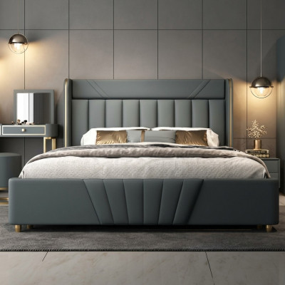 Schlafzimmer Graues Bett Designer Möbel Luxus Materialien Holzgestell