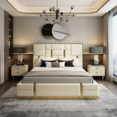 Weißes Doppelbett Schlafzimmer Luxus Holzgestell Designer Edelstahlbett