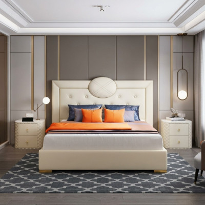 Großes Weißes Schlafzimmer Doppelbett Designer Holzgestell Modernes Bett