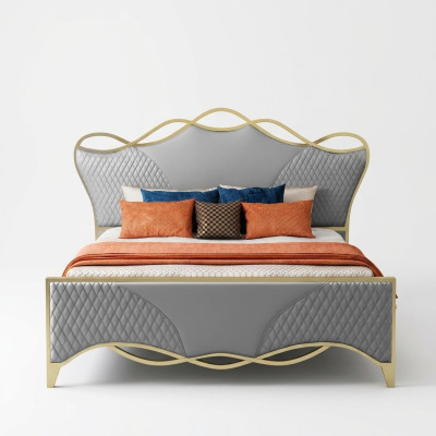 Stilvolles Schlafzimmer Bett Designer Kunstleder Doppelbett Holzgestell