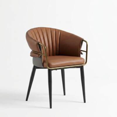 Brauner Lederstuhl Designer Esszimmer Möbel Holzstühle Textil Stühle