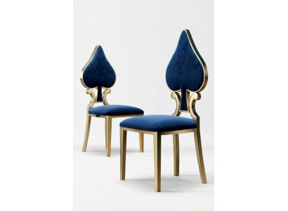 Blau-Goldener Esszimmerstuhl Moderner Einsitzer Polster Und Holz Stühle