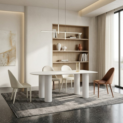 Esszimmer Möbel Halbrunder Esstisch 4x Weiße Braune Stühle Luxus Set