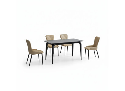 Esszimmer Möbel Designer Schwarzer Tisch Edelstahl Luxus Polsterstühle