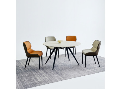 Esszimmer Möbel Luxus Rundtisch 6x Textilstühle Esszimmergruppe 7tlg