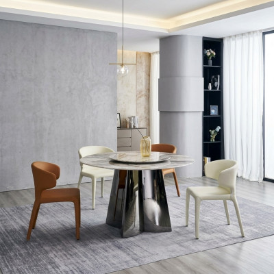 Designer Rundtisch Luxus 4x Lederstühle Esszimmergruppe Moderne Möbel