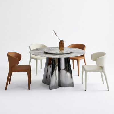 Designer Rundtisch Luxus 4x Lederstühle Esszimmergruppe Moderne Möbel