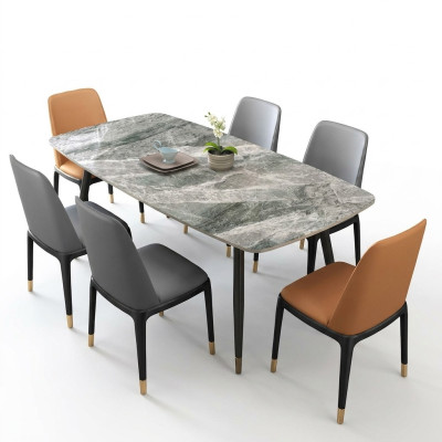 Luxuriöser Esstisch 6x Designer Kunstleder Stühle Stilvolle Essgruppe