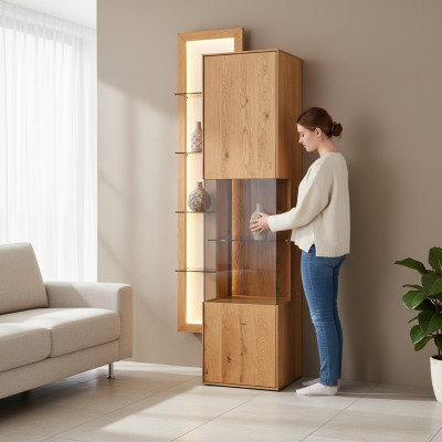 Designer Esszimmer Anrichte Brauner Holz Schrank Wohmzimmer Vitrine Neu