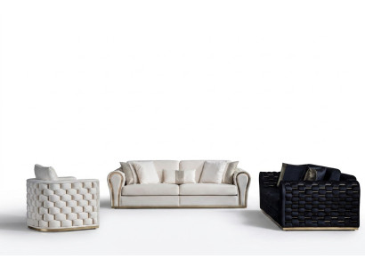 Blau-Beiges Wohnzimmer Set Luxus Sofagarnitur 3+3+1 Sitzer Design Couch
