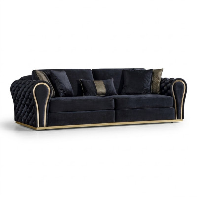 Stilvoller Schwarzer 3-Sitzer Luxus Wohnzimmer Sitzmöbel Polstersofa