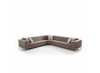 Modernes L-Form Beiges Ecksofa Wohnzimmer Polster Couchen Holzgestell