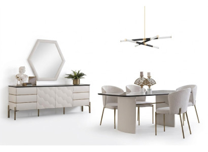 Stilvolle Esszimmer Garnitur Großer Esstisch 4x Stühle Sideboard Spiegel