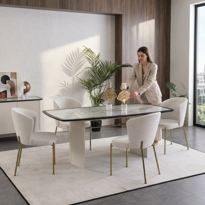 Weißes Esszimmer Set Designer Esstisch 4x Stühle Holz Möbel Luxus 5tlg