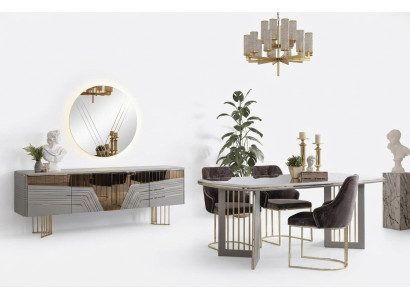 Essgruppe Moderne Esszimmer Garnitur Esstisch 4x Stühle Sideboard Set