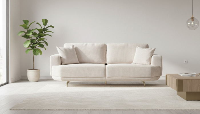 Weiß Textil 3-Sitzer Wohnzimmer Polster Sofa 3-er Wohnzimmer Couch Möbel