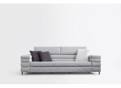 Grauer Dreisitzer Luxus 3-er Sofa Wohnzimmer Möbel Holzgestell Couch