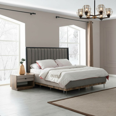 Graues Schlafzimmer Set Luxus Bett 2x Nachttische Stilvolle Garnitur
