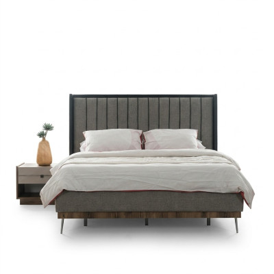 Graues Schlafzimmer Set Luxus Bett 2x Nachttische Stilvolle Garnitur