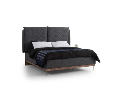 Schlafzimmer Garnitur Schwarzes Doppelbett Weiße 2x Holz Nachttische