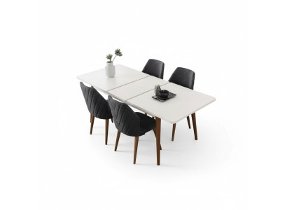Esszimmer Set Weißer Esstisch 4x Polsterstühle Luxus Holztisch 5tlg Set