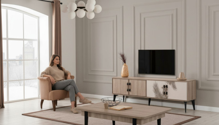 Moderne Wohnzimmer Garnitur TV-Schrank Luxuriöser Couchtisch Holz Möbel