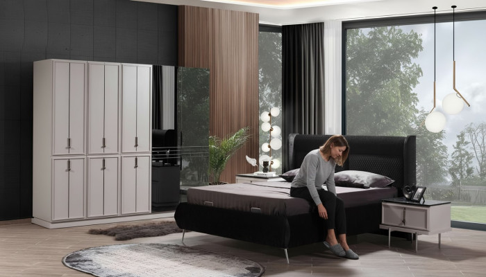 Moderne Schwarz-Weiße Schlafzimmer Möbel Polsterbett Nachttische 4tlg