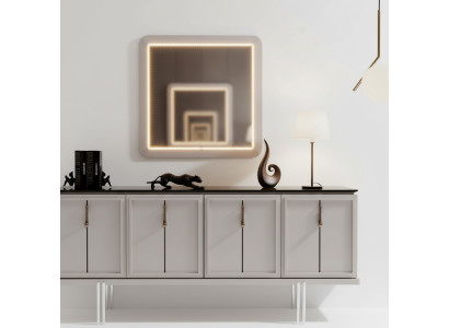 Modernes Esszimmer Set Brauner Sideboard Quadratischer Spiegel 2tlg Set
