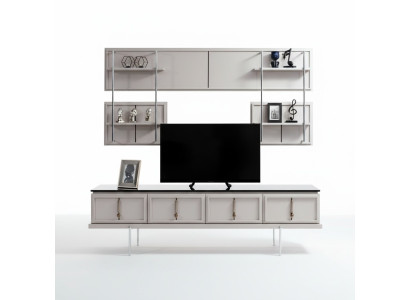 Weiße Wohnzimmer Wandgarnitur TV-Schrank Luxus Hängeregal 3tlg Set Neu