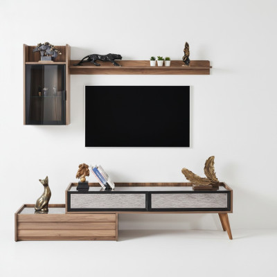Moderne Wohnwand Designer Holz TV-Schrank Luxus Wandschrank Regal 3tlg