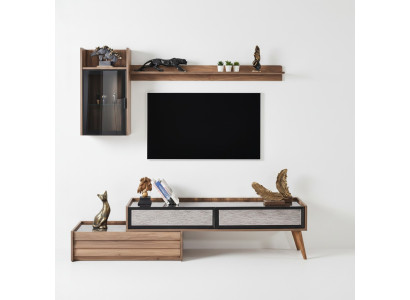 Moderne Wohnwand Designer Holz TV-Schrank Luxus Wandschrank Regal 3tlg