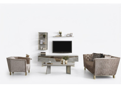 Moderne Graue Wohnzimmer Garnitur Luxus TV-Schrank Wandschränke Regale