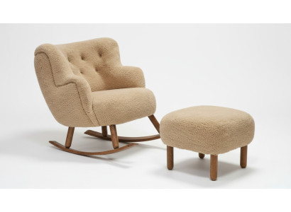 Beiger Schaukelstuhl Luxus Hocker Wohnzimmer Garnitur Polster Hocker 2tlg