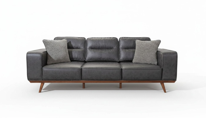 Moderner Grauer 3-Sitzer Polstermöbel Luxus Ledersofas Wohnzimmer Möbel