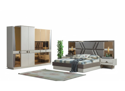 Stilvolle Graue Schlafzimmer Garnitur 2x Nachttische Kleiderschrank Set