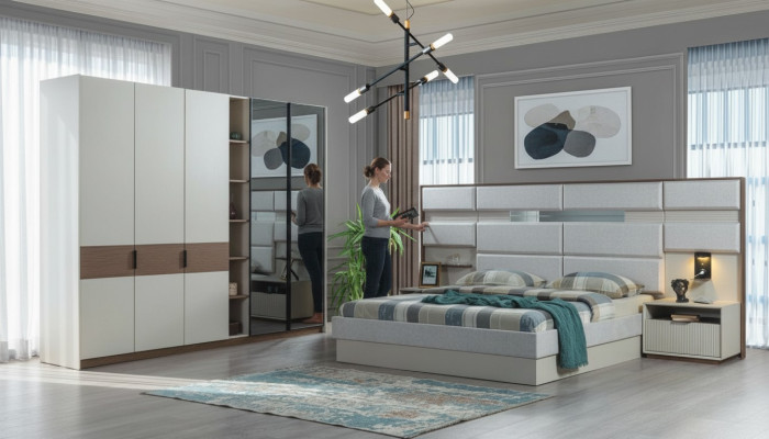 Weißes Schlafzimmer Set Doppelbett Nachttische Kleiderschrank 4tlg Neu