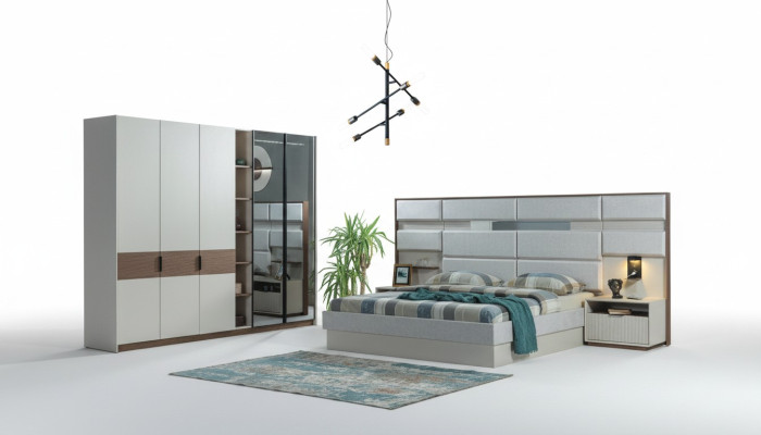 Weißes Schlafzimmer Set Doppelbett Nachttische Kleiderschrank 4tlg Neu