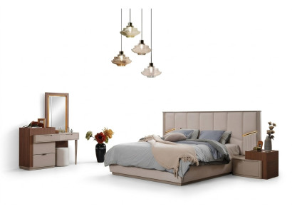Beige Schlafzimmer Garnitur Luxuriöse Polsterbetten Nachttische Schrank