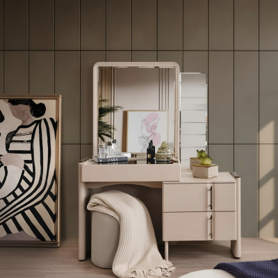 Beiger Designer Schminktisch Schlafzimmer Spiegel Exklusiver 2tlg Set
