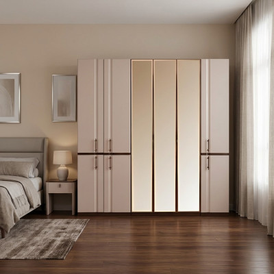 Beiger Kleiderschrank Luxus Schrank 6-türiger Schlafzimmer Schrank Neu
