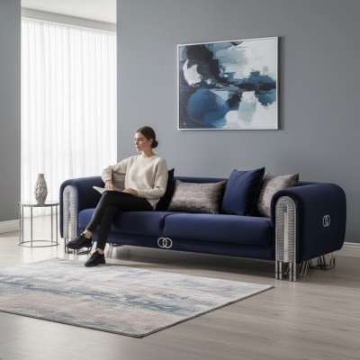 Luxus Couch Polster Möbel Wohnzimmer Couchen Blaue 240cm Dreisitzer