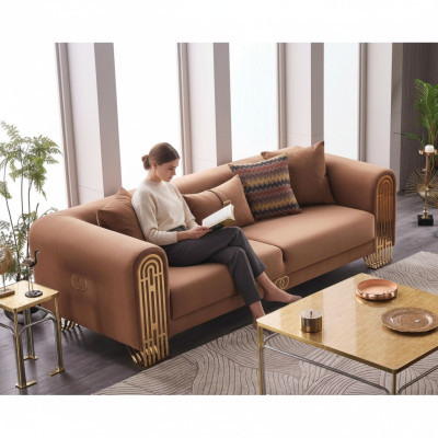 Moderner Edelstahl Dreisitzer Luxus Polstersofas Textilmöbel Sofa Couch
