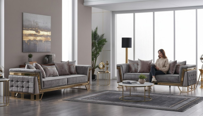 Luxus Sofa Set Designer Garnitur Dreisitzer Textilmöbel Wohngruppe Modern