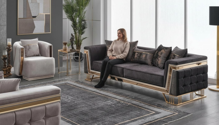 Polstergarnitur Luxus Sofas Dreisitzer Sessel Moderne Wohnzimmer Couch