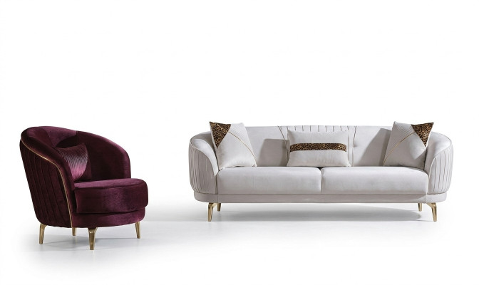 Sofagarnitur Edelstahlfüße Dreisitzer + Sessel Moderne Wohnzimmer Couch