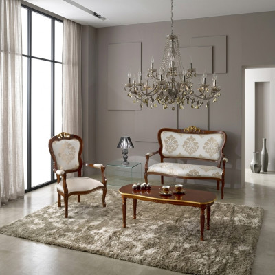 Klassische Sitzgarnitur Zweisitzer Sessel Couchtisch Designer Holzmöbel